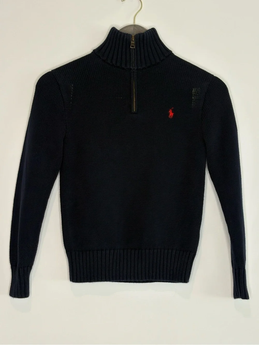 Polo Ralph Lauren Boys Quarter Zip Pullover Sweater Navy Red Pony Logo